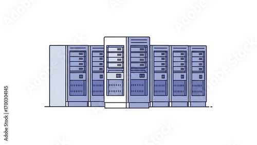 Data servers stand in a row at a modern data center, showcasing the infrastructure and technology that powers the digital world, creating a sense of efficiency.