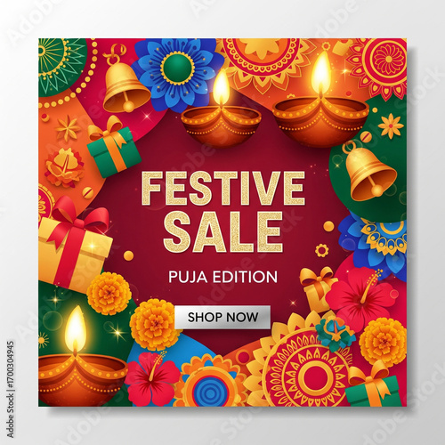 Celebrate vibrant festive sales with dazzling discounts and special puja edition offers, inviting shoppers to seize amazing deals and embrace the joyous spirit of celebration