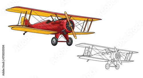 Classic Biplane Aircraft Coloring Page for Kids and Adults with Clean Line Art