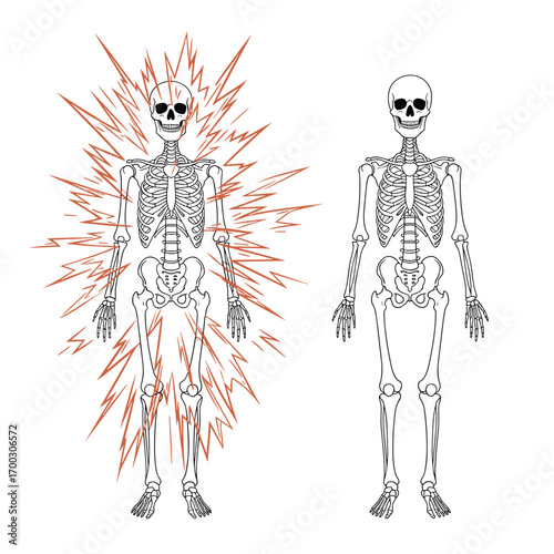 Visualizing skeletal anatomy and bodily energy fields scientific illustration of human bone structure and energetic radiance for educational medical and artistic applications