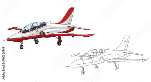 Jet Trainer Aircraft Coloring Sheet with Contrast Versions for Aviation Fun