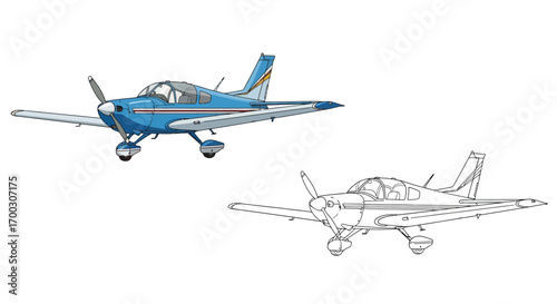 Lightweight Trainer Plane Coloring Page with Dual Version Design for Printing