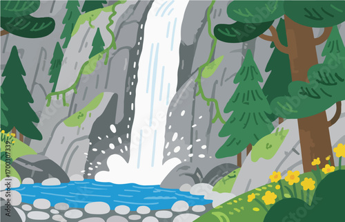 Graphic illustration style, landscape image, vector image	