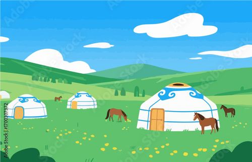 Graphic illustration style, landscape image, vector image	
