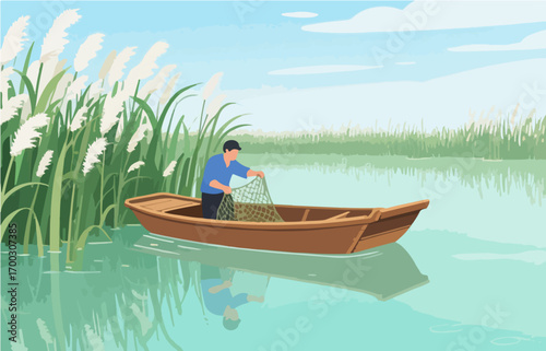 Graphic illustration style, landscape image, vector image	