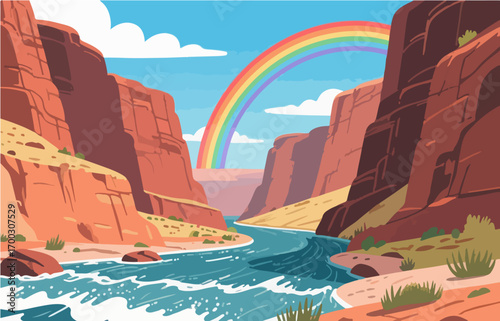 Graphic illustration style, landscape image, vector image	