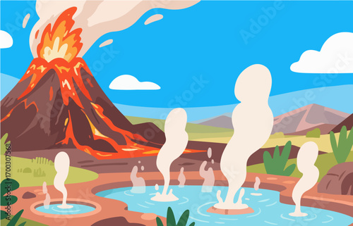 Graphic illustration style, landscape image, vector image	