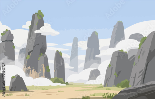 Graphic illustration style, landscape image, vector image	