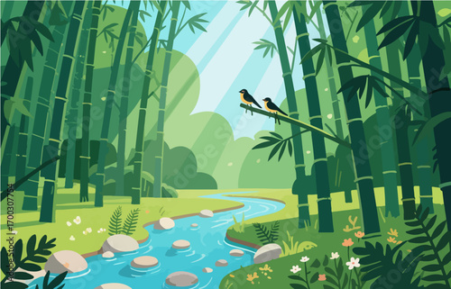 Graphic illustration style, landscape image, vector image	
