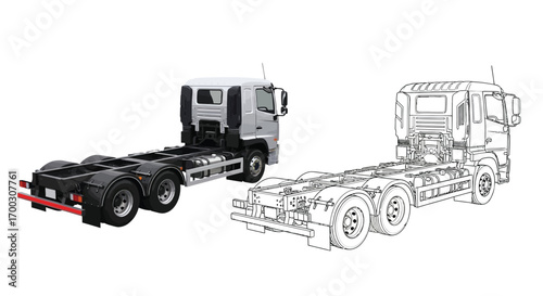 Modern Flatbed Freight Truck Coloring Page with Two Printable Styles for Fun