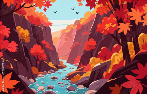 Graphic illustration style, landscape image, vector image	