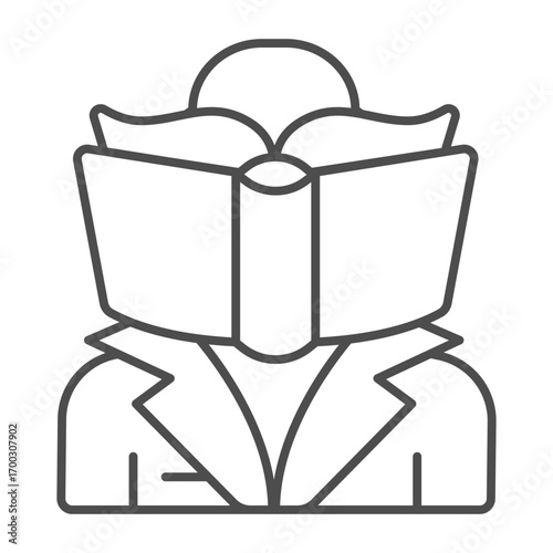 Knowledge textbook and man thin line icon, education concept. Vector graphics. Man suit and book, learning sign on white background, outline style icon for mobile or web design.