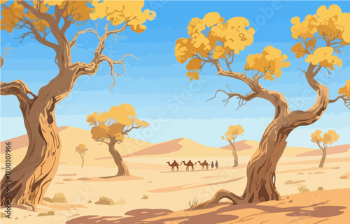 Graphic illustration style, landscape image, vector image	