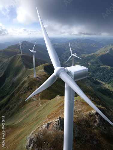Renewable Energy Wind Turbines on Mountain Landscape