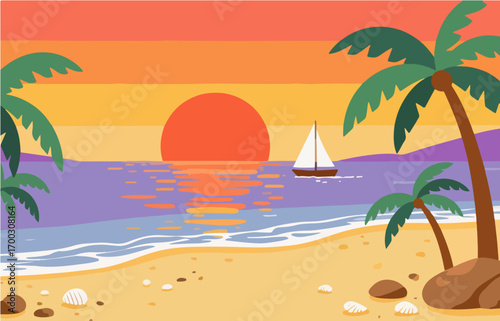 Graphic illustration style, landscape image, vector image	