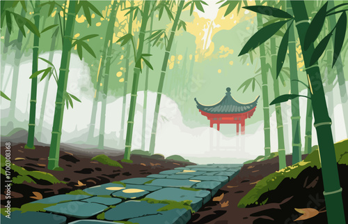 Graphic illustration style, landscape image, vector image	