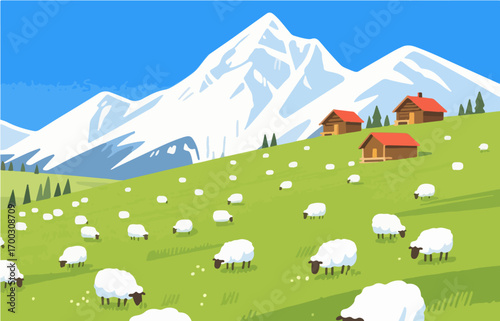 Graphic illustration style, landscape image, vector image	