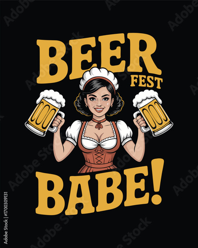 Beer fest babe holding mugs of beer for oktoberfest