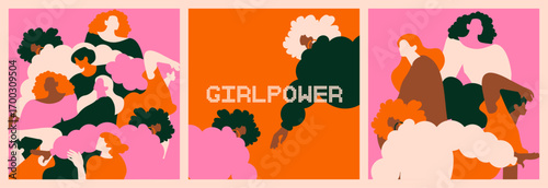 Abstract Colorful Women Illustration Artworks Set. Modern Feminist Art Celebrating Diversity, Empowerment, and Unity