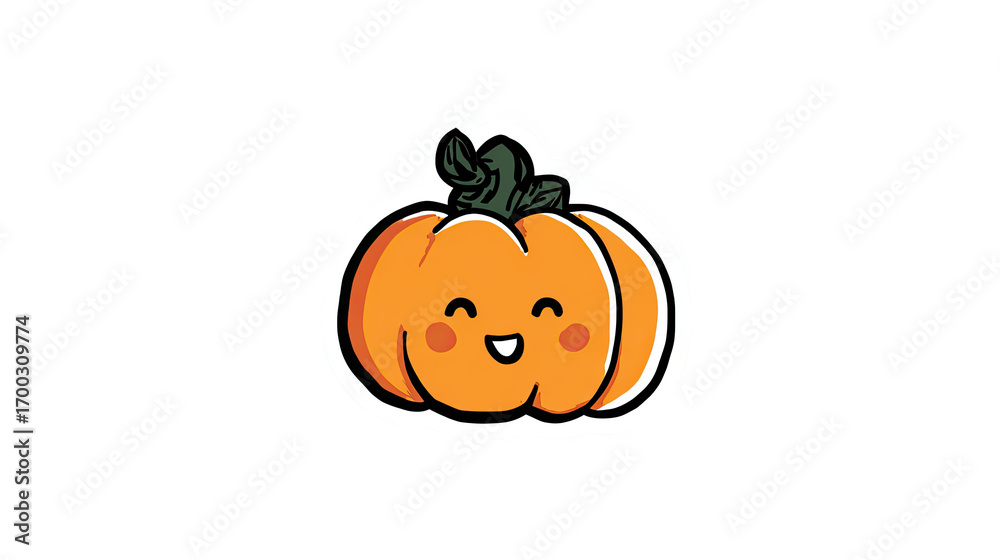 Obraz premium Cute Smiling Kawaii Pumpkin Sticker Illustration on Black Background