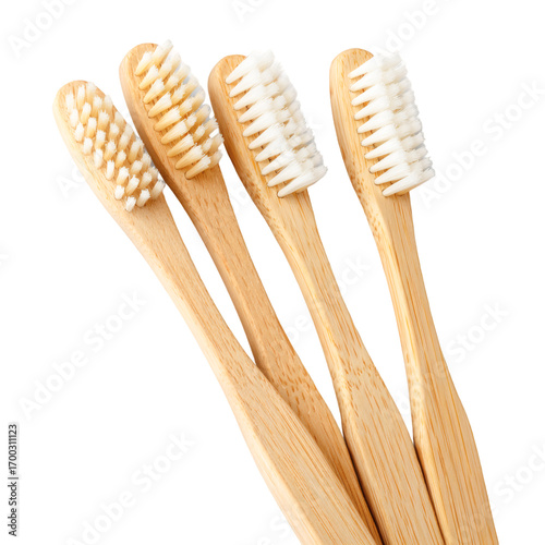 Four Eco Toothbrushes Set on Transparent Background