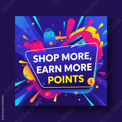 Unlock amazing rewards and exclusive benefits by shopping more and earning extra points, a vibrant dynamic graphic for your next loyalty program promotion