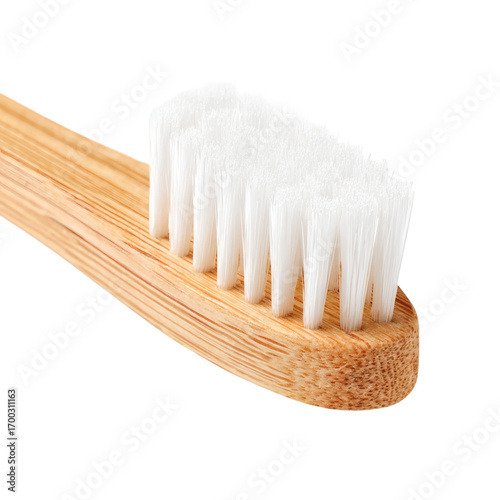 Wooden Eco Toothbrush Close Up on Transparent Background