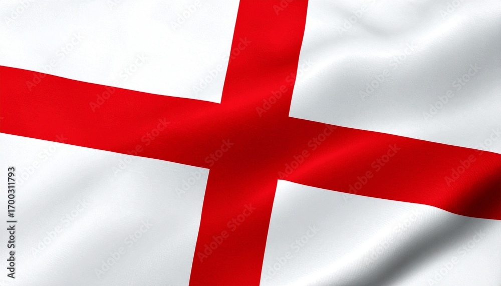 Fototapeta premium England’s national flag with red Cross of Saint George on white field flying against clear blue sky—bold, minimal design evokes national identity, heritage, and historical symbolism.