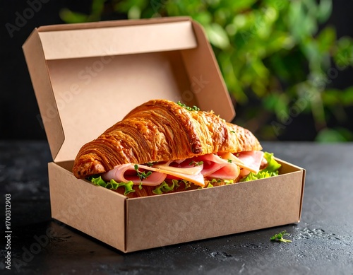 Croissant sandwich in a brown box