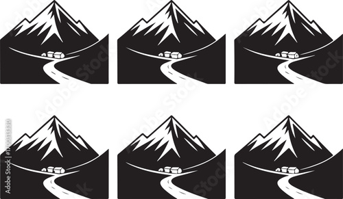 "Mountain Silhouette Vector Bundle"

"Nature Landscape Peaks Logo Collection"

"Sunrise and River Mountain Icons Set"