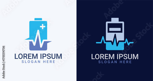 Battery Heartbeat Logo Set Power Charge and Medical Tech Icons

