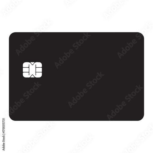 Blank black credit card with embedded chip isolated on white background