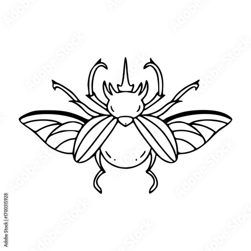 horned scarab beetle line art