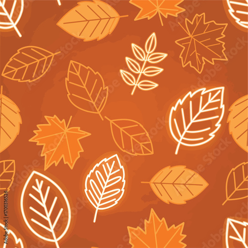 Autumn leaves seamless pattern in warm orange tones for seasonal backgrounds, seamless pattern, Stock royalty.