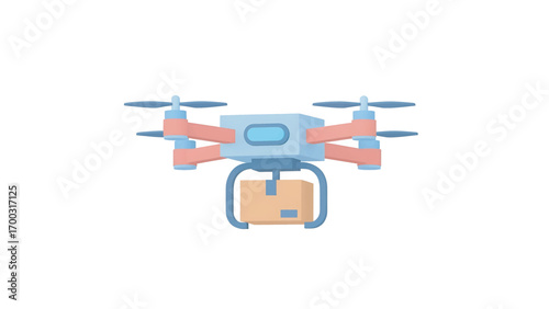 Drone carrying package flies through clear sky, delivering goods quickly and efficiently for modern delivery services, showcasing technological advancement.