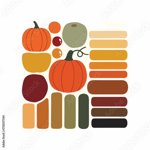 Autumn harvest illustration featuring pumpkins, gourds, and warm earth tone color palette, patern seamless, Stock royalty.