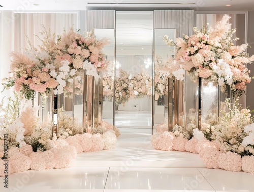 Sleek Modern Wedding Stage with Soft Pink and Cream Tones