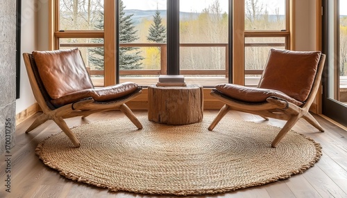 Earthy living space featuring natural materials and minimalist comfort.