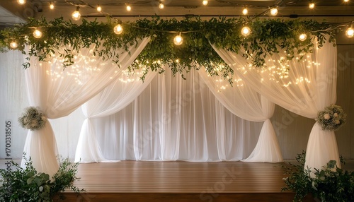 Romantic White Canopy Wedding with String Lights