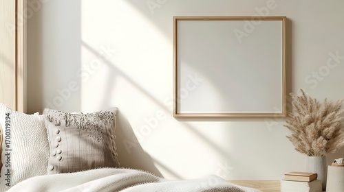 Clean Scandinavian decor with wooden elements and textile warmth.