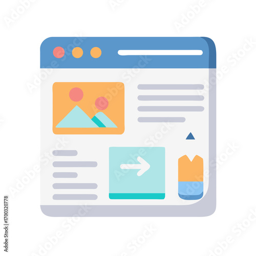 Web page interface graphic with images and text layout, representing digital design.
