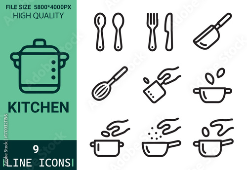 Unique and qualityful Kitchen line icon set