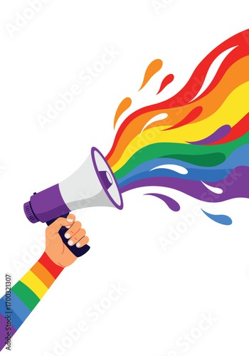 Rainbow megaphone emitting pride colors loudspeaker celebrates equality and inclusivity statement