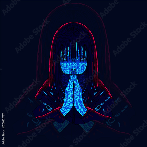 cyberpunk girl anime vector illustration