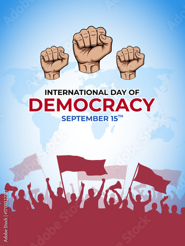 International Day of Democracy Vector Poster with Raised Fists