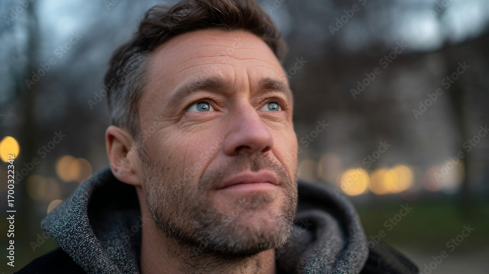 Fototapeta premium Close up of man outdoors.