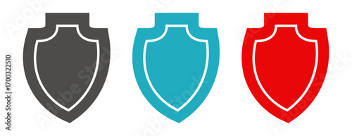 Set of Minimalist Shield Icons Representing Security, Protection, and Defense