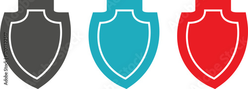Set of Minimalist Shield Icons Representing Security, Protection, and Defense