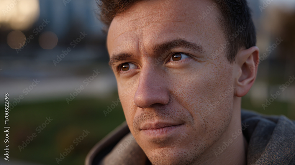 Fototapeta premium Close up of man outdoors.