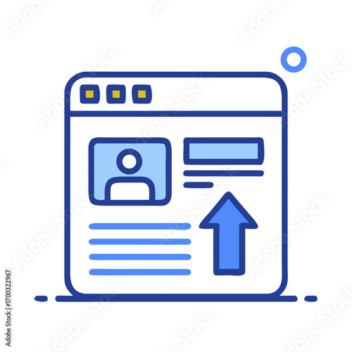 User profile interface design with upward arrow and text fields, illustrating web functionality.
